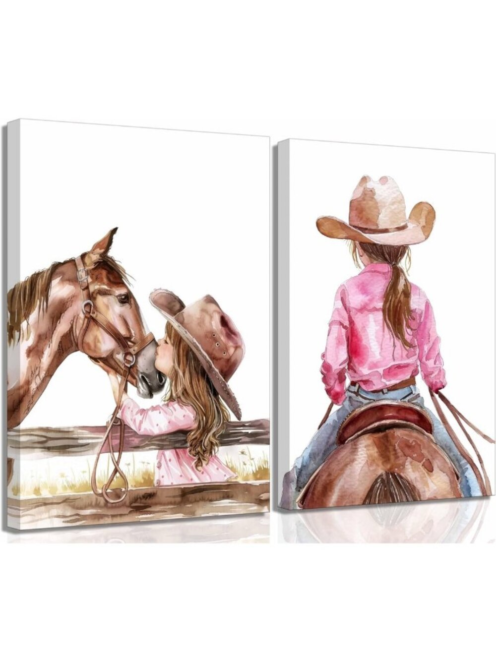 Set of 2 Western Cowgirl Nursery Canvas Wall Art - 16x24in Decor for Kids